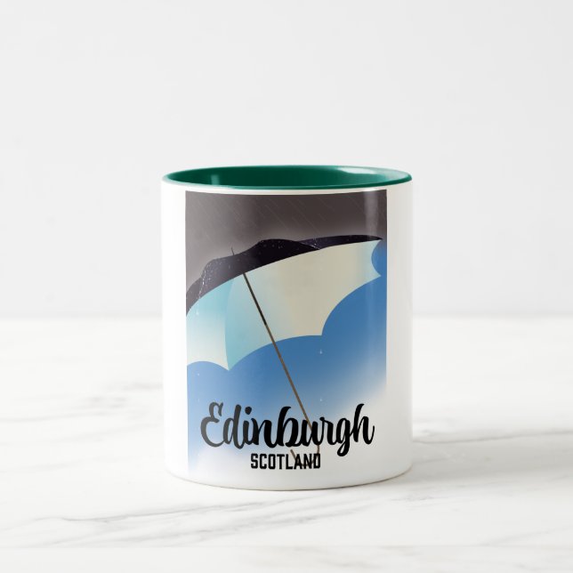 Edinburgh Scotland Umbrella travel poster Two-Tone Coffee Mug (Center)
