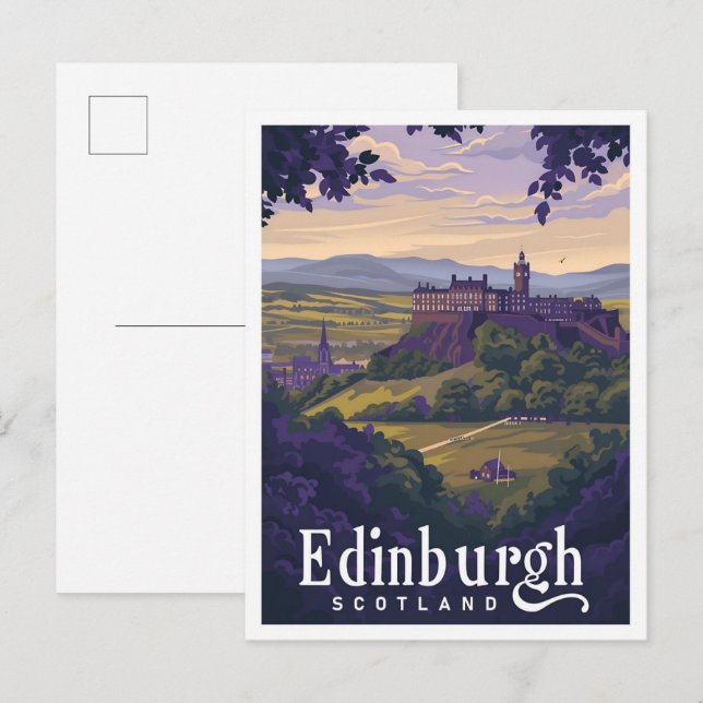 Edinburgh Scotland Vintage Art Travel Illustration Postcard (Front/Back)