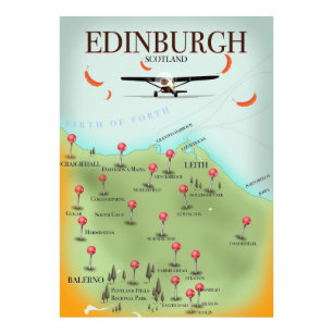 Edinburgh Scotland vintage style map poster print