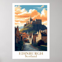 Edinburgh Scotland Vintage Travel Castle Art