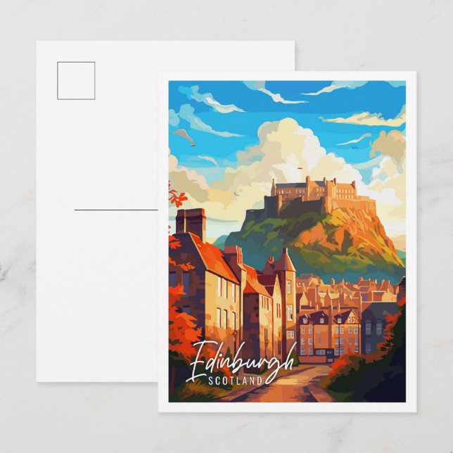 Edinburgh Scotland vintage travel illustration Postcard (Front/Back)