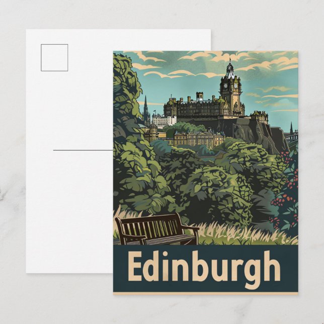 Edinburgh Scotland Vintage Travel Illustration Postcard (Front/Back)