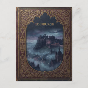 "EDINBURGH" Vintage Leather Book Cover with Castle Holiday Postcard