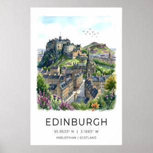Edinburgh Wall Art Soft Watercolor Skyline