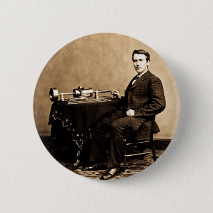 Edison and His Phonograph 1887 6 Cm Round Badge