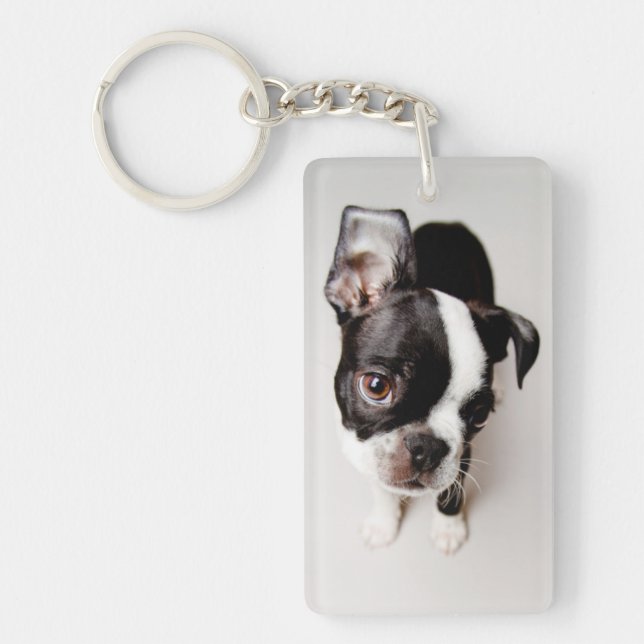 Edison Boston Terrier puppy. Key Ring (Front)