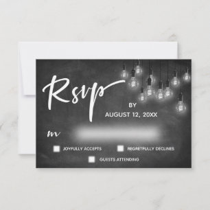Edison Lights Chalkboard Modern Calligraphy RSVP Card