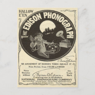 Edison Phonograph Halloween Ad Jack O Lantern Postcard