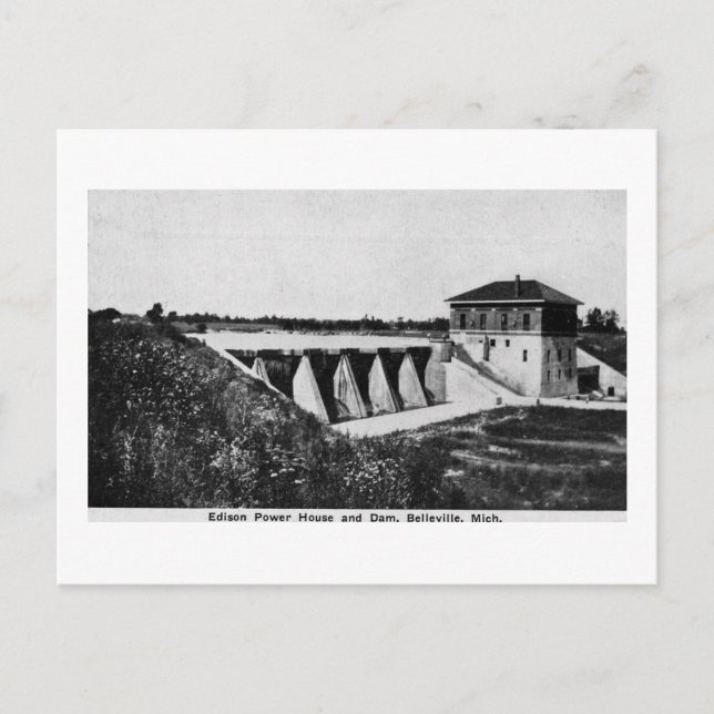 Edison Power House and Dam Belleville, Michigan Postcard (Front)