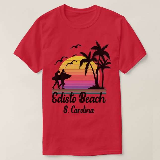 Edisto Beach South Carolina Seaside Retro Sunset T-Shirt (Design Front)