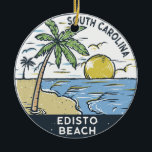 Edisto Beach South Carolina Vintage Ceramic Tree Decoration<br><div class="desc">Edisto Beach hand drawn illustration with mountains and ocean waves in the background. Perfect for anyone who loves to visit Edisto Beach.</div>
