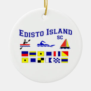 Edisto Island SC Signal Flags Ceramic Tree Decoration
