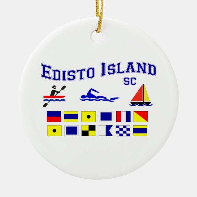Edisto Island SC Signal Flags Ceramic Tree Decoration (Front)