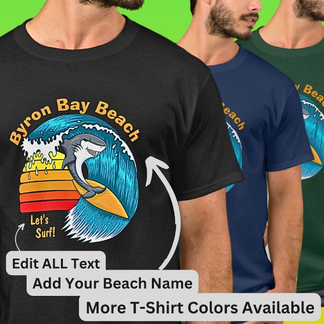 Edit All Text - Shark Surfing Blue Wave Sunset     T-Shirt (Creator Uploaded)