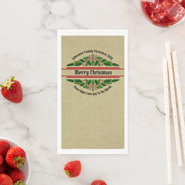 Edit Name Text Matching Christmas Holly Napkin (Insitu)