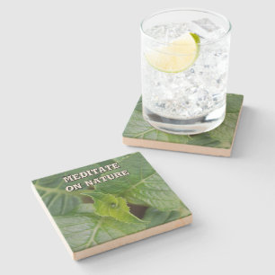 Edit on nature spring leaf green photo stone coaster