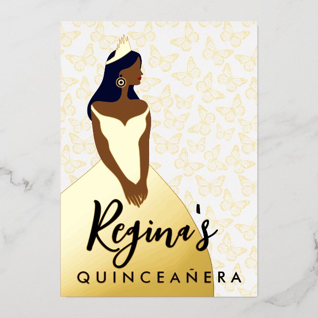 Edit Skin & Hair Colour Quinceañera Foil Invitatio (Front)