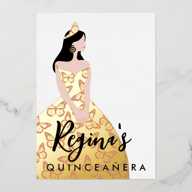 Edit Skin & Hair Colour Quinceañera Foil Invitatio (Front)