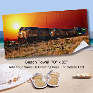 Edit Text Add Name Sunset Diesel Locomotive Train Beach Towel