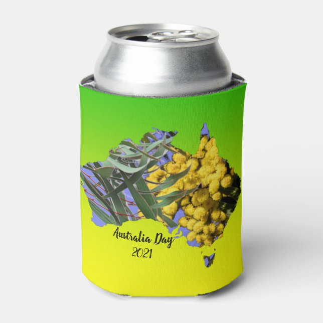 Edit Text Australia Day Gum Leaf Wattle Can Cooler (Can Front)