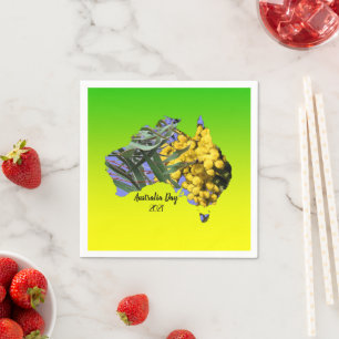 Edit Text Australia Day Gum Leaf Wattle Cocktail Napkin