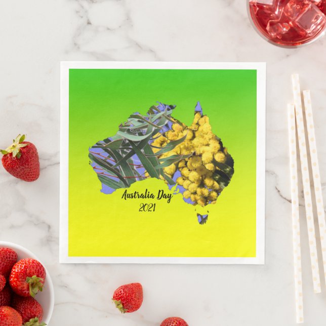 Edit Text Australia Day Gum Leaf Wattle Dinner Napkin (Insitu)