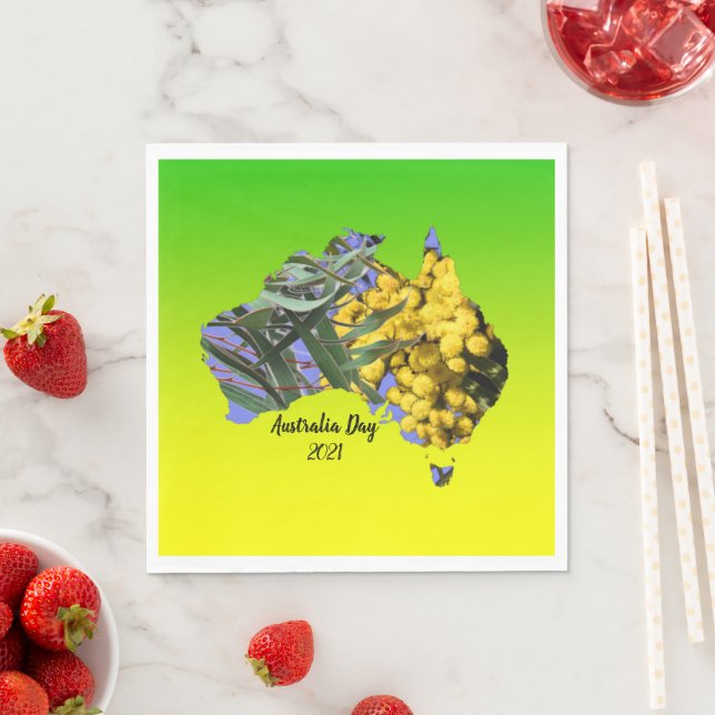 Edit Text Australia Day Gum Leaf Wattle Luncheon Napkin (Insitu)