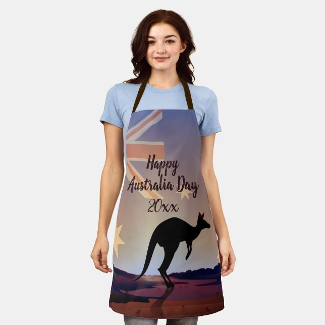 Edit Text Flag Kangaroo Australia Day Apron (Worn)