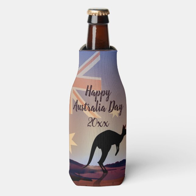 Edit Text Flag Kangaroo Australia Day  Bottle Cooler (Bottle Front)