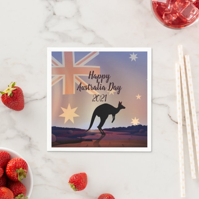 Edit Text Flag Kangaroo Australia Day  Cocktail Napkin (Insitu)