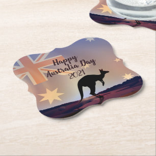 Edit Text Flag Kangaroo Australia Day Paper Coaster