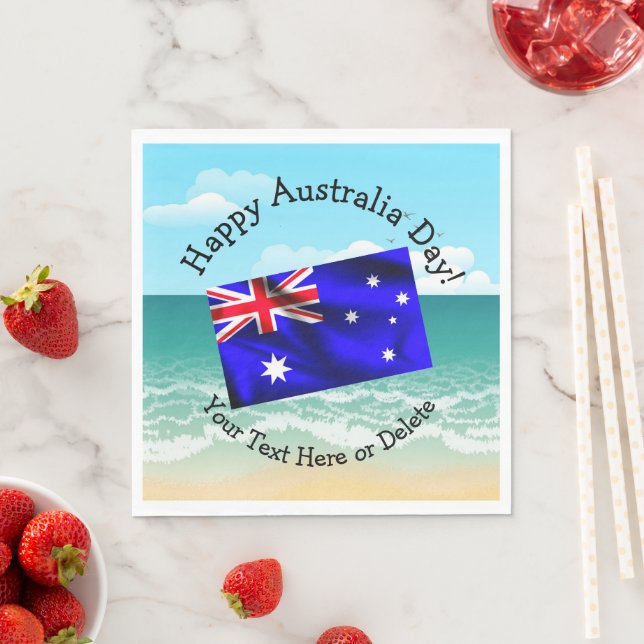 Edit Text Happy Australia Day Flag Ocean Beach Napkin (Insitu)
