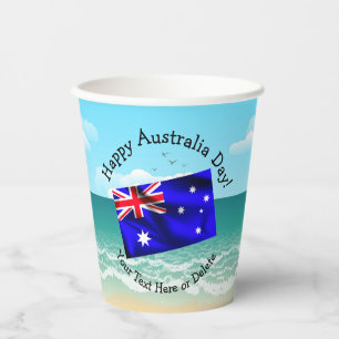 Edit Text Happy Australia Day Flag Ocean Beach Paper Cups