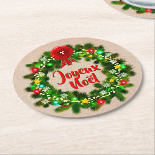 Edit Text Joyeux Noël Round Paper Coaster