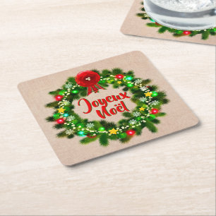 Edit Text Joyeux Noël Square Paper Coaster