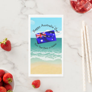 Edit Text Matching Australia Day Flag Beach Napkin