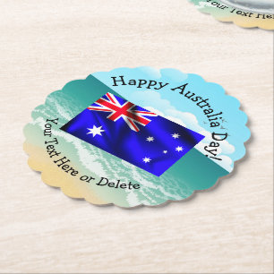 Edit Text Matching Australia Day Flag Beach Paper Coaster