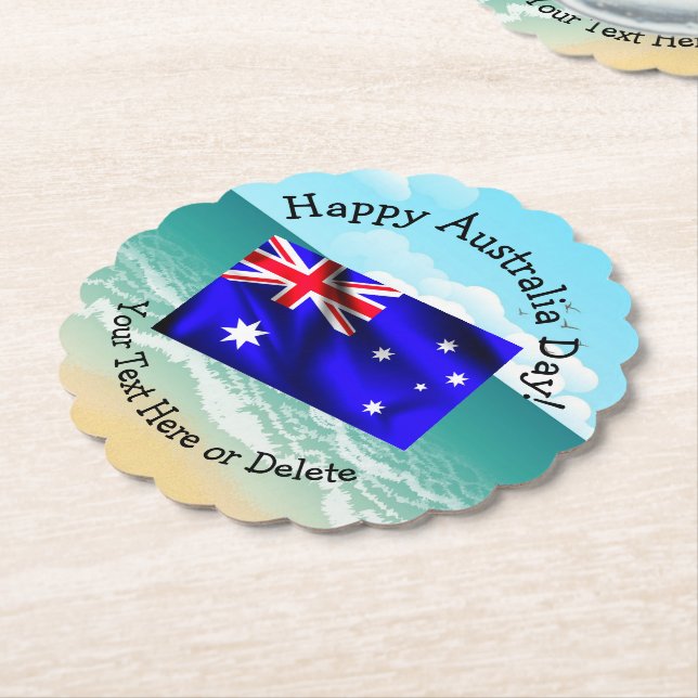Edit Text Matching Australia Day Flag Beach Paper Coaster (Angled)
