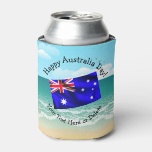 Edit Text Matching Australia Day Flag Beach Stubby Can Cooler