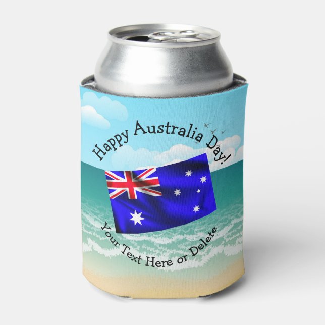 Edit Text Matching Australia Day Flag Beach Stubby Can Cooler (Can Front)