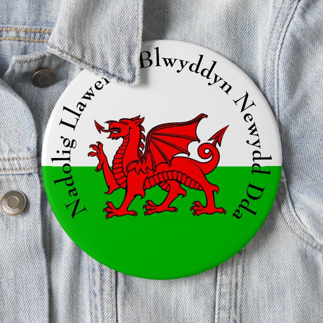 Edit Text Welsh Flag Red Dragon Christmas 6 Cm Round Badge (In Situ)