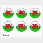 Edit Text Welsh Flag Red Dragon Christmas Classic Round Sticker<br><div class="desc">Stickers  - - Edit the text to say what you want -  Nadolig Llawen a Blwyddyn Newydd Dda - -  Merry Christmas and Happy New Year - - See in my store for more matching Welsh Flag Plates,  Napkins,  Coasters and more.</div>