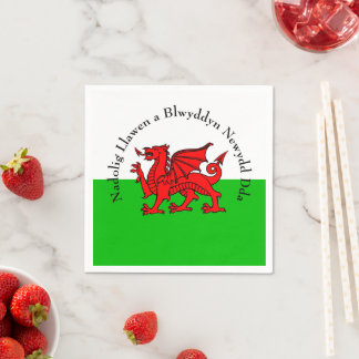 Edit Text Welsh Flag Red Dragon Christmas Cocktail Napkin