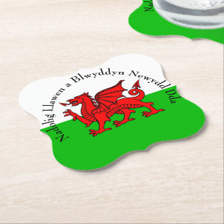 Edit Text Welsh Flag Red Dragon Christmas Paper Coaster