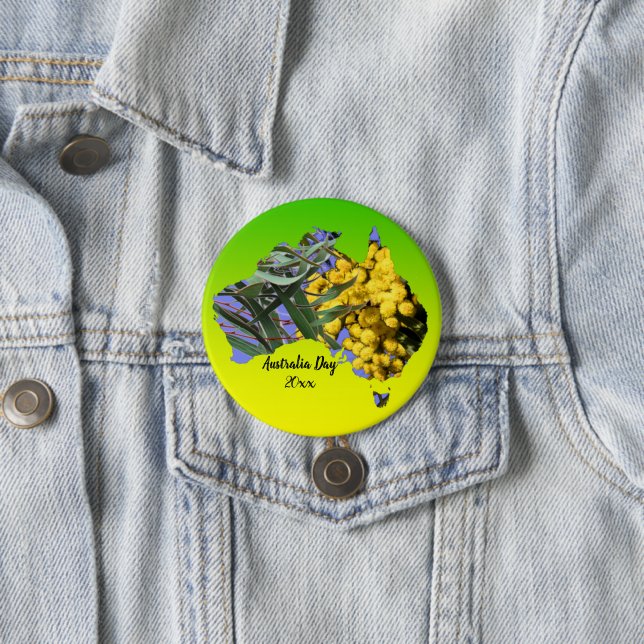 Edit Text Year Australia Day Gum Leaf Wattle Badge (In Situ)