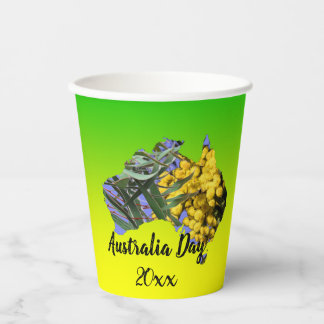 Edit Text Year, Australia Day Gum Leaf Wattle  Paper Cups