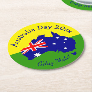 Edit Text Year Australia Day Round Paper Coaster