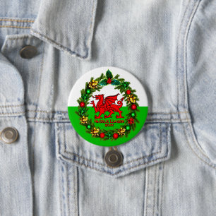 Edit Text Year Welsh Flag Red Dragon Christmas 7.5 Cm Round Badge