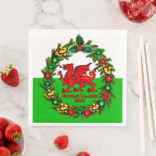 Edit Text Year Welsh Flag Red Dragon Christmas Napkin