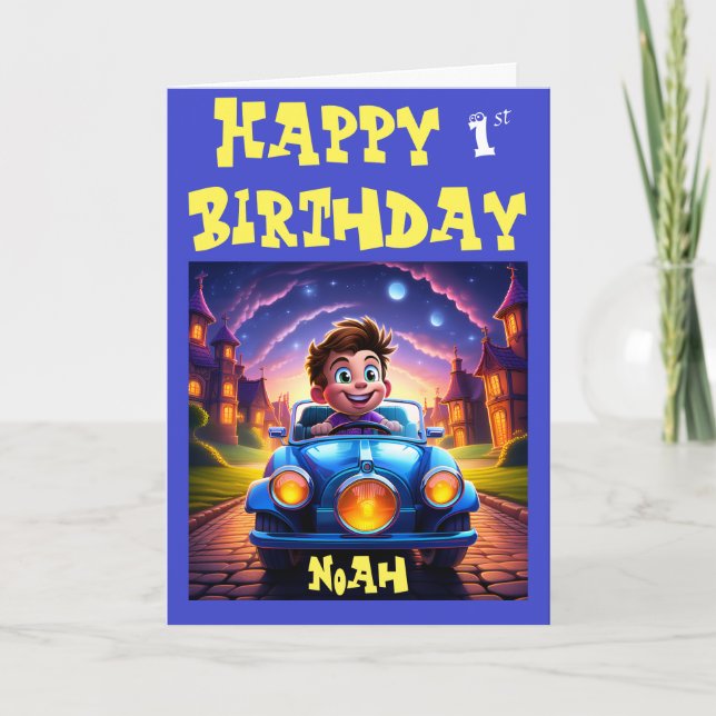Edit your own name - Happy 1st birthday Noah  Card (Front)